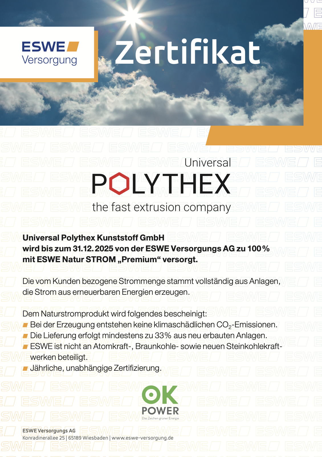 Polythex bleibt auch im kommenden Jahr nachhaltig: 100 % Ökostrom!